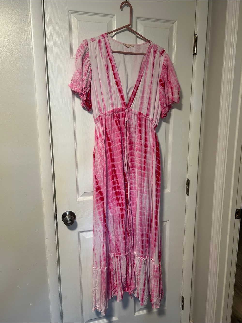 Solitaire Pink Tie-Dye V-Neck Maxi Dress